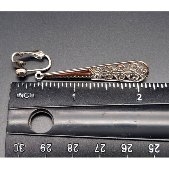 Silver Tone Dangle Drop Clip On Earrings 2" Filigree Teardrop MINT Condition - Picture 8 of 8